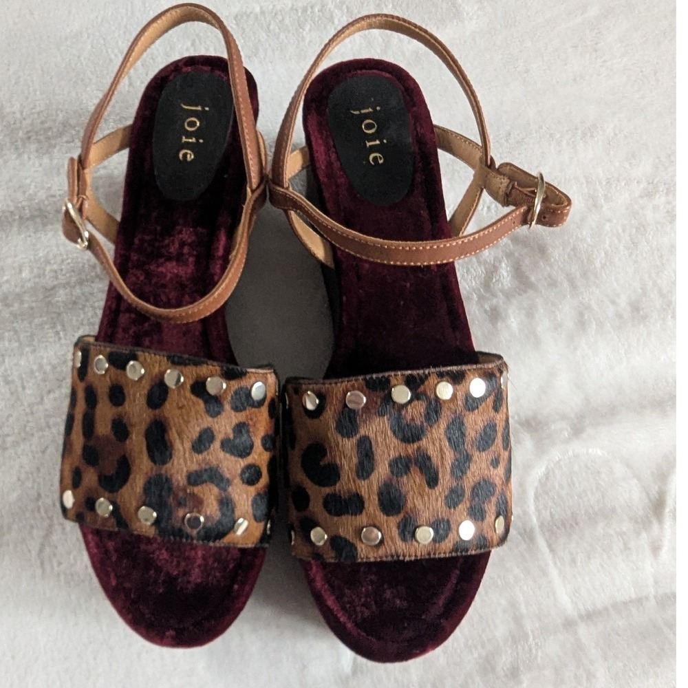Joie Galla Platform Sandals Leopard Studded Wood Wedge 39.5 US 9.5 Whimsigoth